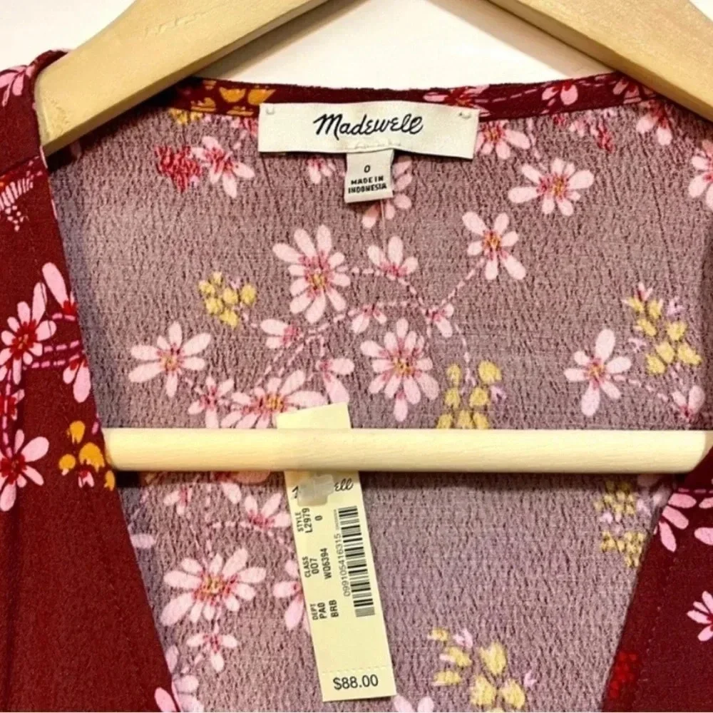 NWT Madewell Butterfly Print Tie Sleeve Wrap Top - Picture 4 of 6
